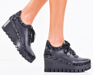 Дамски сникърси естествена кожа черни EOBUVKIBG