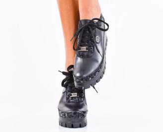 Дамски сникърси естествена кожа черни EOBUVKIBG