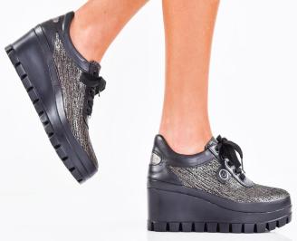 Дамски сникърси естествена кожа черни EOBUVKIBG