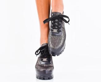 Дамски сникърси естествена кожа черни EOBUVKIBG