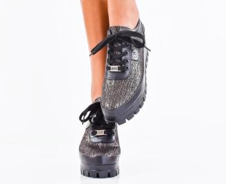 Дамски сникърси естествена кожа черни EOBUVKIBG