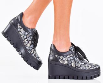 Дамски сникърси естествена кожа черни EOBUVKIBG