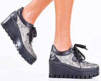 Дамски сникърси естествена кожа черни EOBUVKIBG