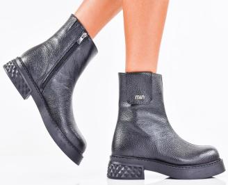 Дамски боти естествена кожа черни EOBUVKIBG