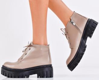 Дамски боти естествена кожа бежови EOBUVKIBG