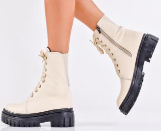 Дамски боти естествена кожа бежови EOBUVKIBG