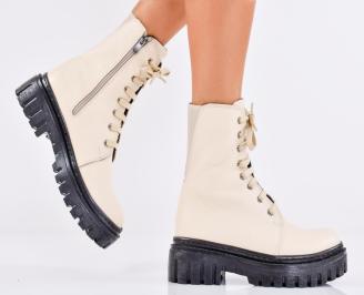 Дамски боти естествена кожа бежови EOBUVKIBG