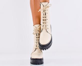 Дамски боти естествена кожа бежови EOBUVKIBG