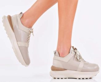 Дамски сникърси естествена кожа бежови EOBUVKIBG