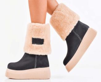 Дамски ботуши естествен велур черни EOBUVKIBG