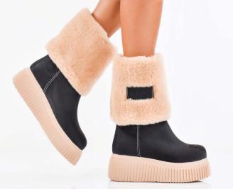 Дамски ботуши естествен велур черни EOBUVKIBG