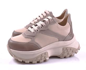 Дамски сникърси естествена кожа бежови EOBUVKIBG