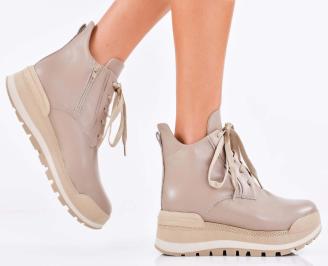 Дамски боти естествена кожа бежови EOBUVKIBG