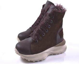 Дамски боти естествена кожа кафяви EOBUVKIBG