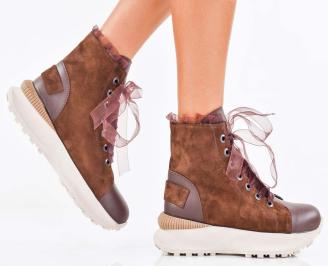 Дамски боти естествена кожа кафяви EOBUVKIBG