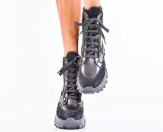 Дамски боти естествена кожа черни EOBUVKIBG