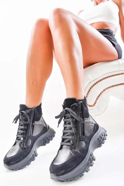 Дамски боти естествена кожа черни EOBUVKIBG