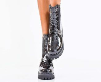 Дамски боти естествен лак черни EOBUVKIBG