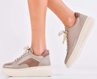 Дамски сникърси естествена кожа бежови EOBUVKIBG