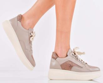 Дамски сникърси естествена кожа бежови EOBUVKIBG