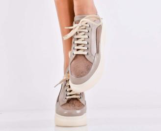 Дамски сникърси естествена кожа бежови EOBUVKIBG