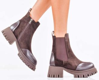 Дамски боти естествен велур кафяви EOBUVKIBG