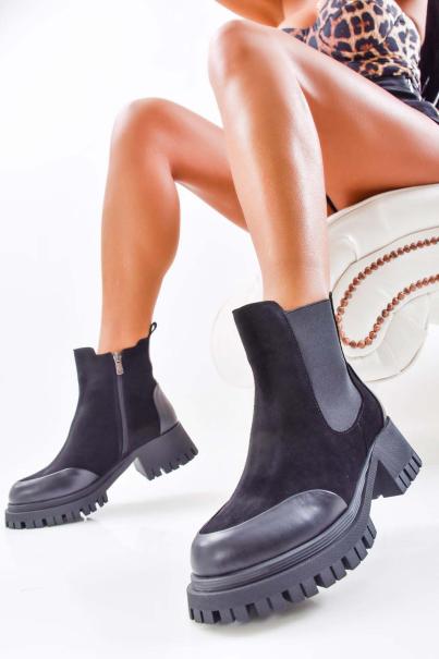 Дамски боти естествен велур черни EOBUVKIBG