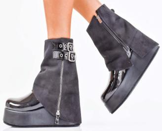 Дамски боти на платформа черни EOBUVKIBG