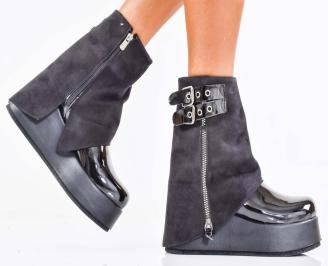 Дамски боти на платформа черни EOBUVKIBG