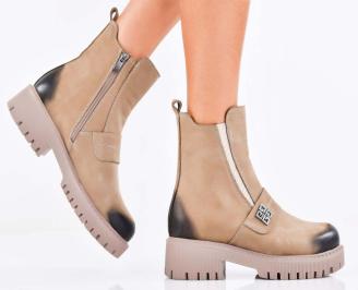 Дамски боти естествена кожа бежови EOBUVKIBG