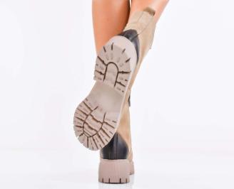 Дамски боти естествена кожа бежови EOBUVKIBG