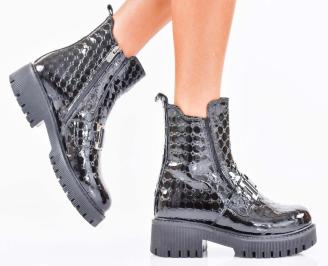 Дамски боти естествен лак черни EOBUVKIBG