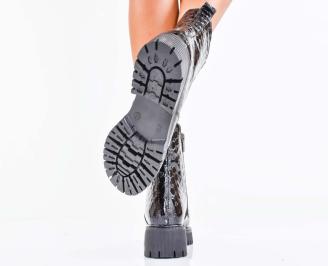 Дамски боти естествен лак черни EOBUVKIBG