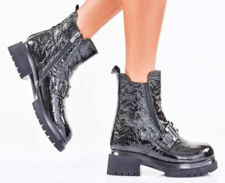 Дамски боти естествен лак черни EOBUVKIBG