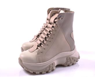 Дамски боти естествена кожа бежови EOBUVKIBG