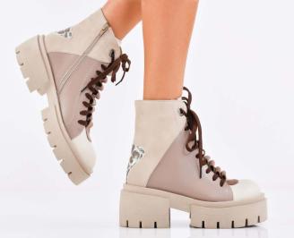 Дамски боти естествена кожа бежови EOBUVKIBG