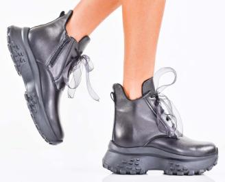 Дамски боти естествена кожа черни EOBUVKIBG