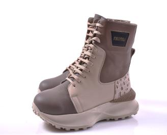 Дамски боти естествена кожа бежови EOBUVKIBG