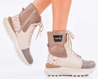 Дамски боти естествена кожа бежови EOBUVKIBG