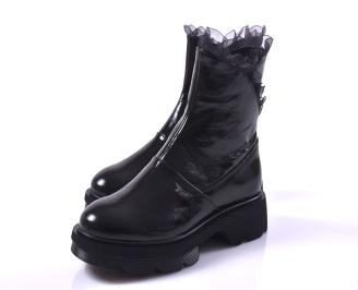 Дамски боти естествен лак черни EOBUVKIBG