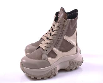 Дамски боти естествена кожа бежови EOBUVKIBG