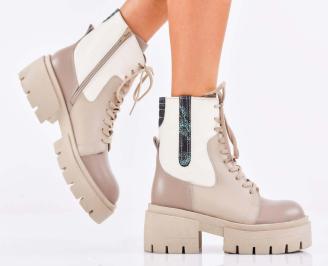 Дамски боти естествена кожа бежови EOBUVKIBG