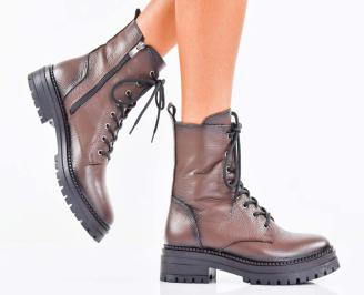 Дамски боти естествена кожа кафяви EOBUVKIBG