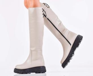 Дамски ботуши естествена кожа бежови EOBUVKIBG