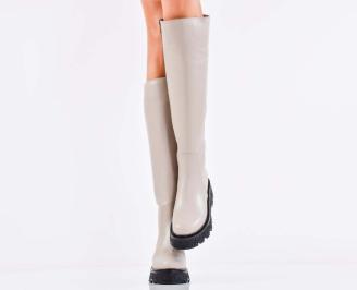 Дамски ботуши естествена кожа бежови EOBUVKIBG