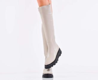 Дамски ботуши естествена кожа бежови EOBUVKIBG