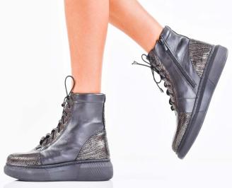 Дамски боти естествена кожа черни EOBUVKIBG