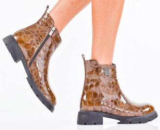 Дамски боти естествен лак кафяви EOBUVKIBG