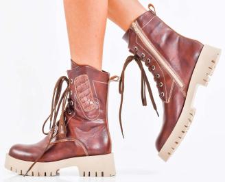 Дамски боти естествена кожа кафяви EOBUVKIBG