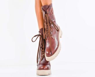 Дамски боти естествена кожа кафяви EOBUVKIBG